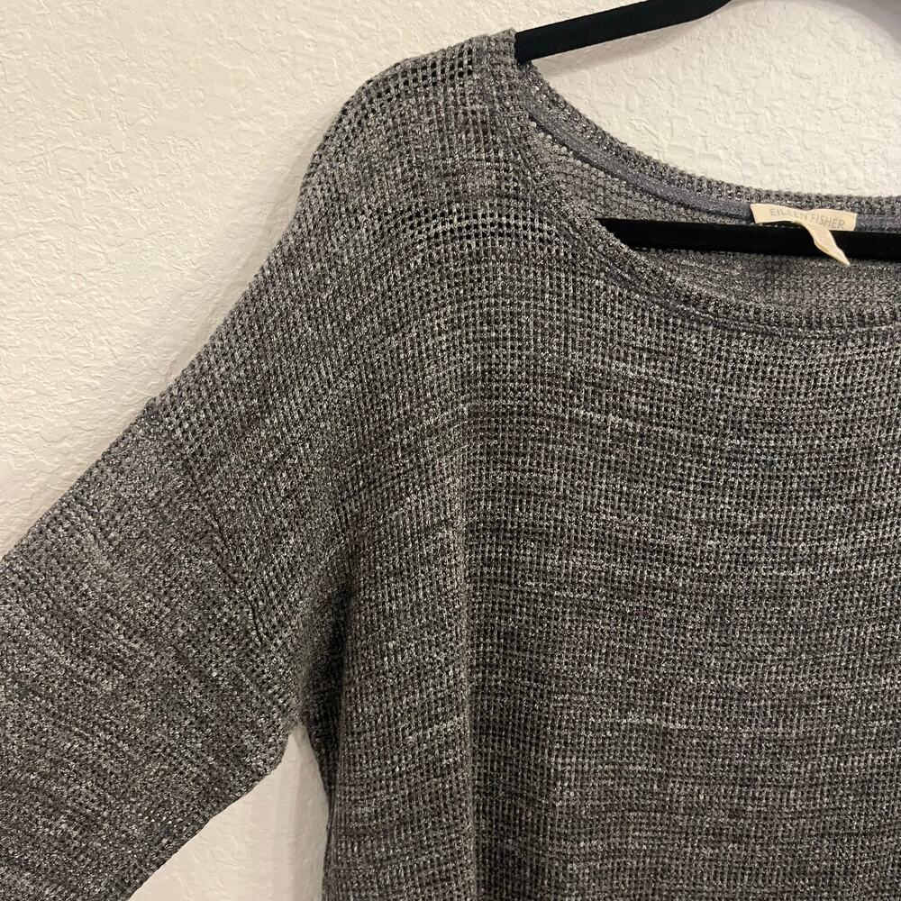 Eileen Fisher Open Knit Asymmetric Sweater M Cotton Melange Mesh Lagenlook Grung - Picture 4 of 11
